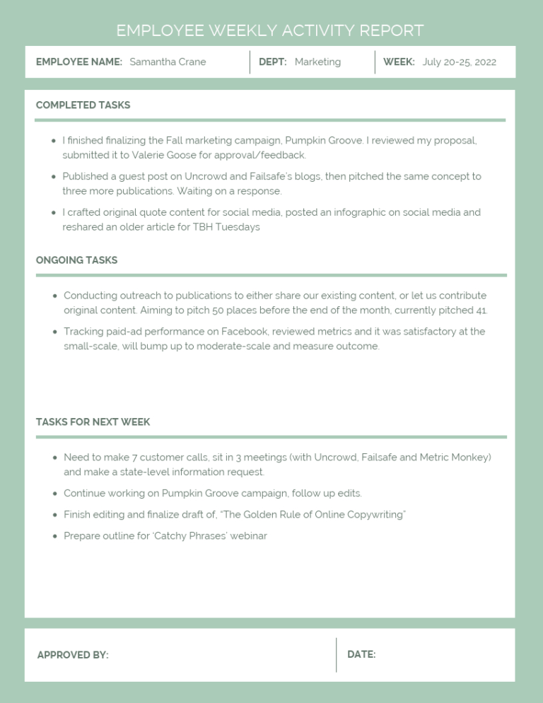 Marketing Weekly Report Template