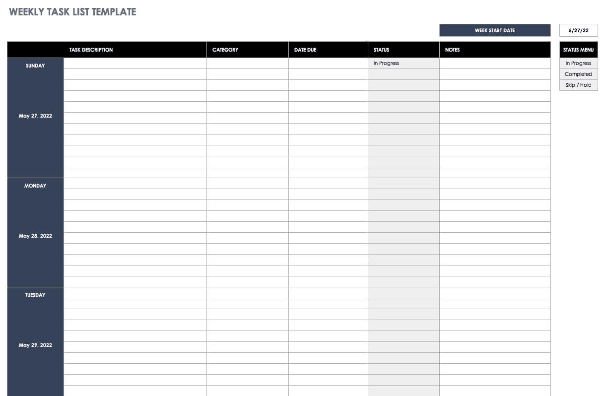 monthly task planner excel