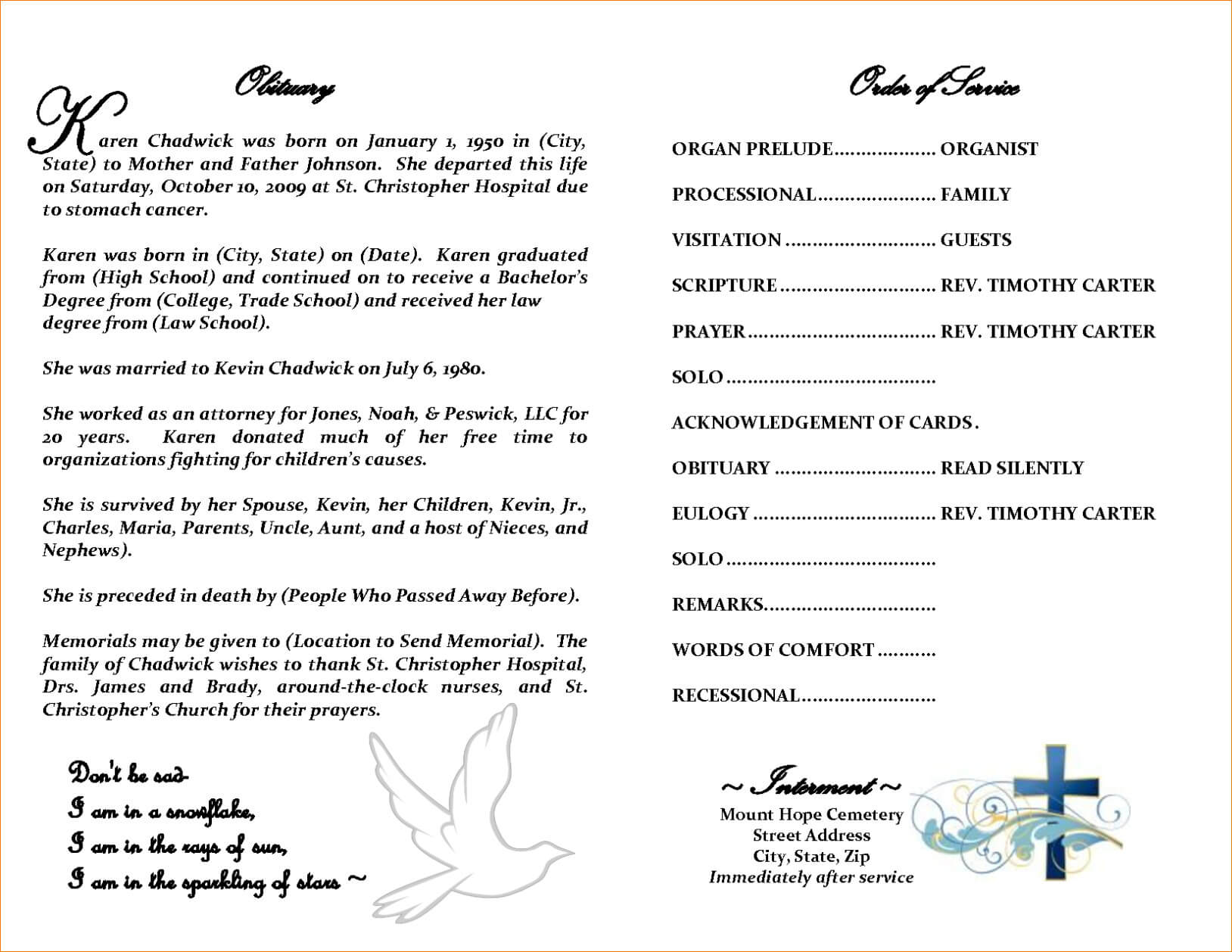 30 Obituary Template For Free | Andaluzseattle Template Example For Obituary Template Word Document