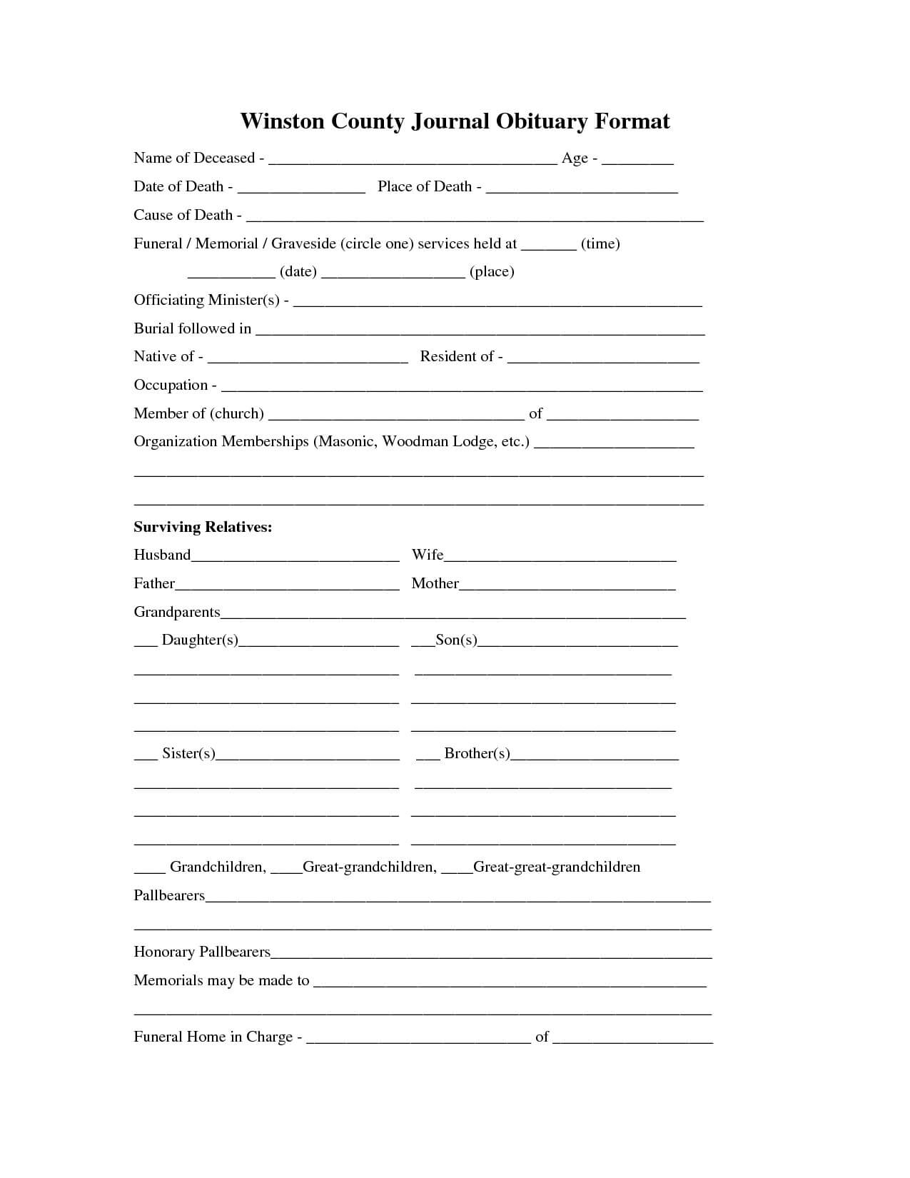 free obituary template microsoft word