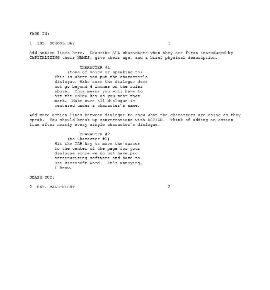 37 Creative Screenplay Templates [& Screenplay Format Guide Within Shooting Script Template Word