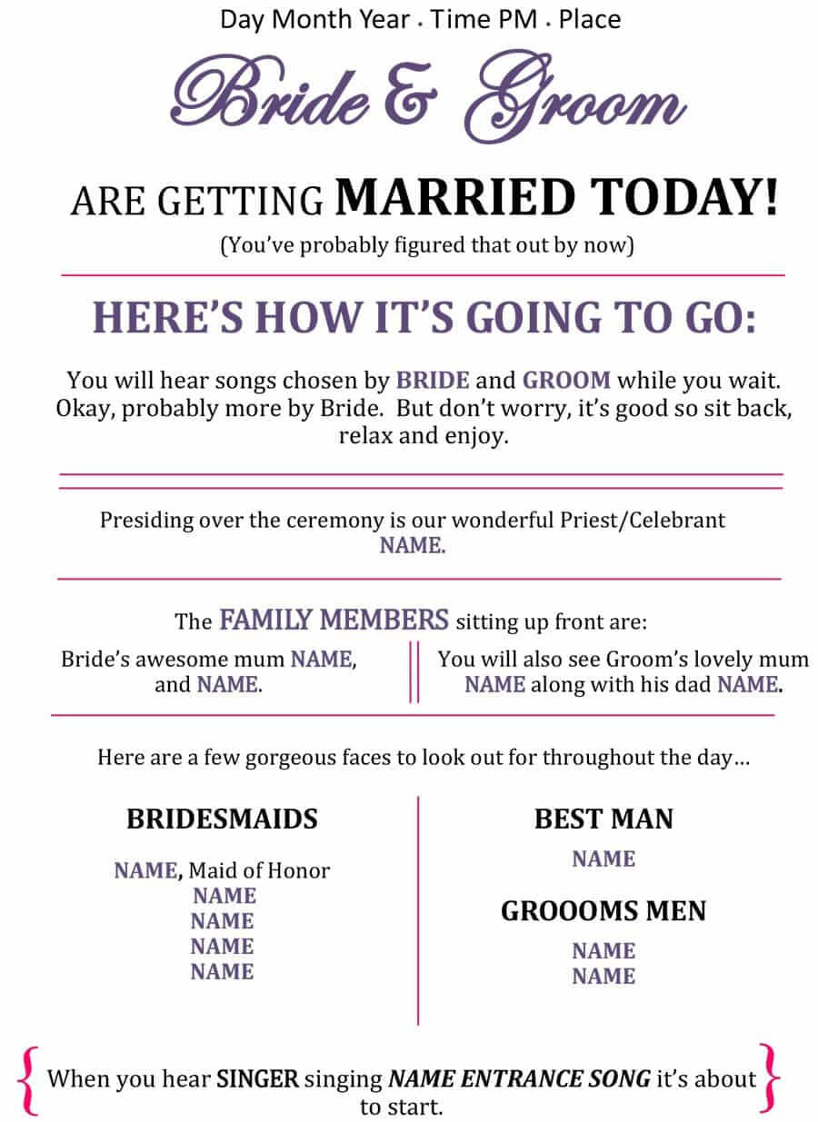 37 Printable Wedding Program Examples & Templates ᐅ Pertaining To Free Printable Wedding Program Templates Word