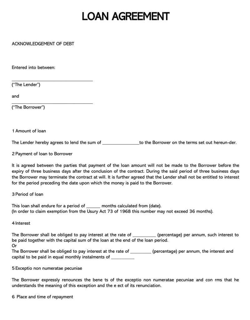 38 Free Loan Agreement Templates Forms (Word Pdf) For Blank Loan