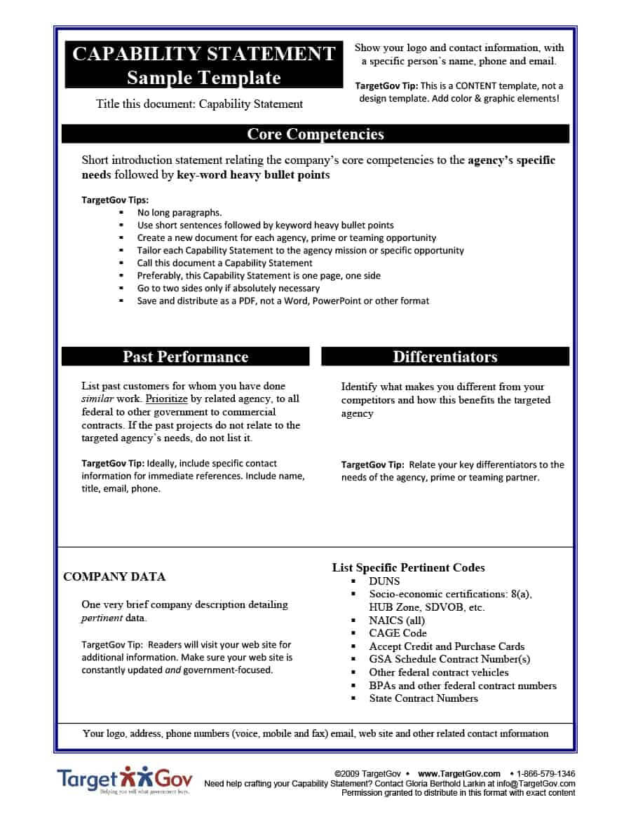 39 Effective Capability Statement Templates (+ Examples) ᐅ For Capability Statement Template Word