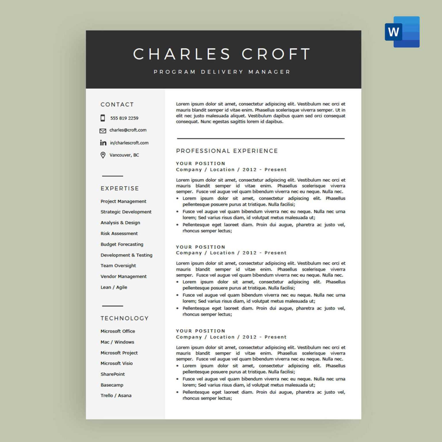 cv template word free download 2020