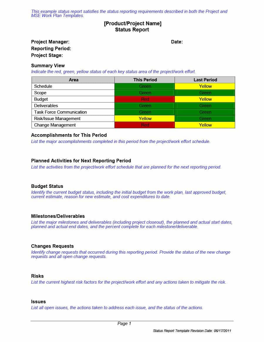 40+ Project Status Report Templates [Word, Excel, Ppt] ᐅ In Project Manager Status Report Template