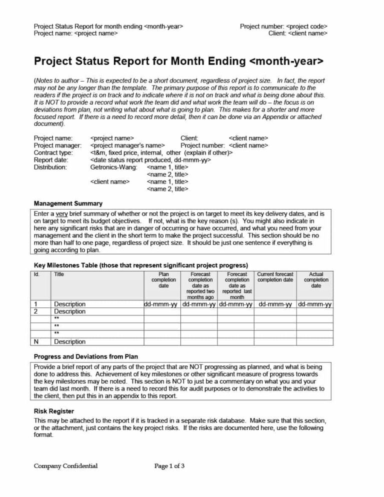 40 Project Status Report Templates Word Excel Ppt Throughout