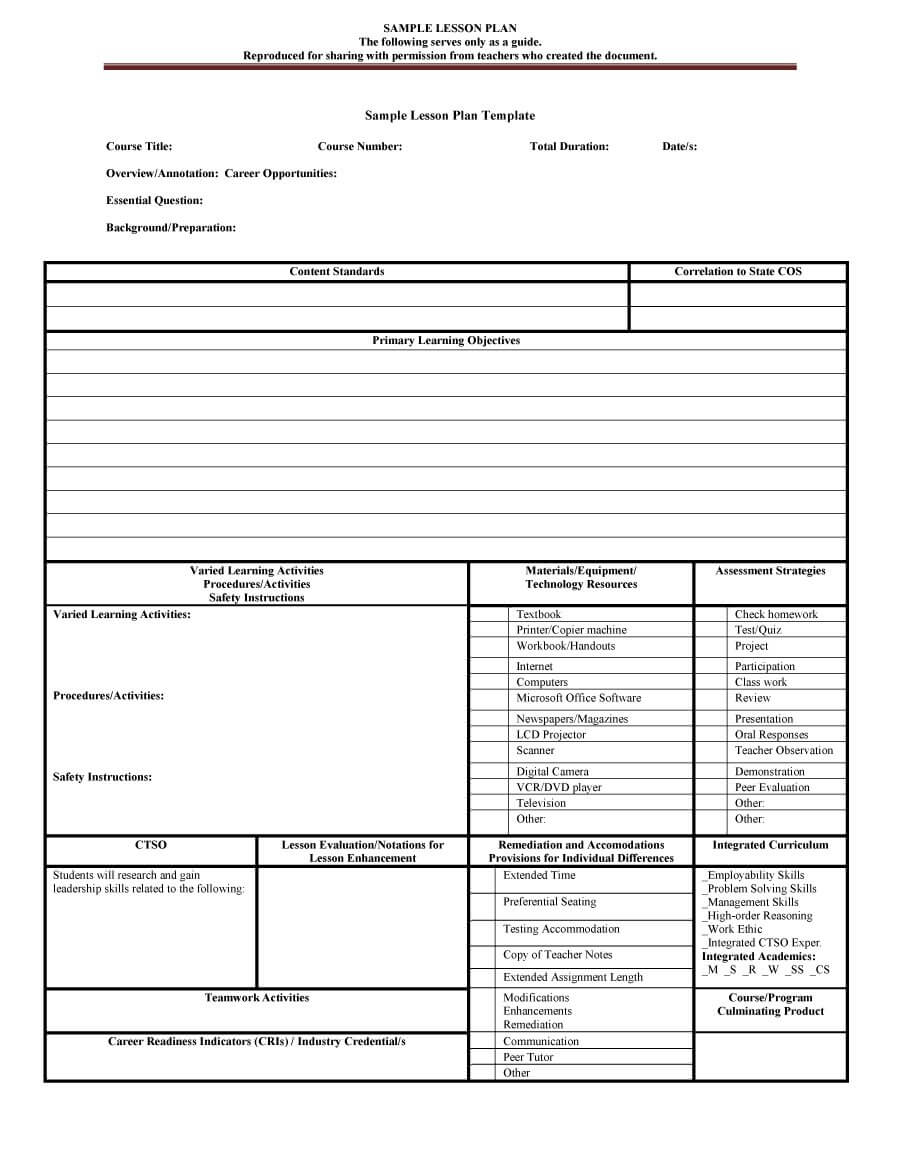 44 Free Lesson Plan Templates [Common Core, Preschool, Weekly] With Regard To Blank Preschool Lesson Plan Template