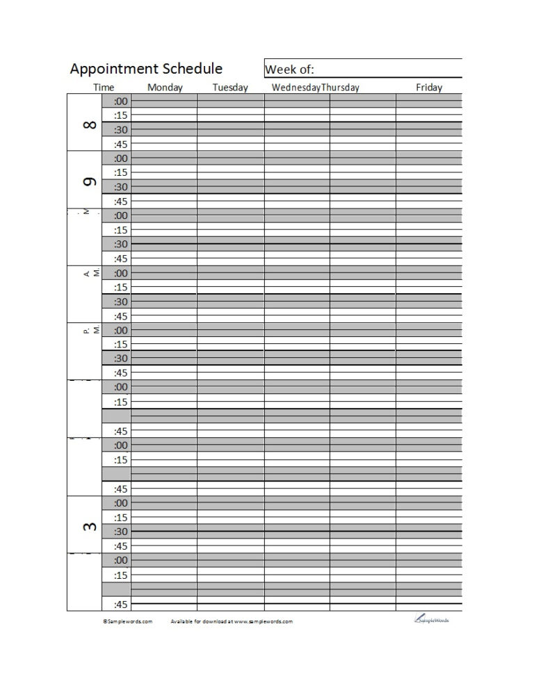 45 Printable Appointment Schedule Templates Appointment For