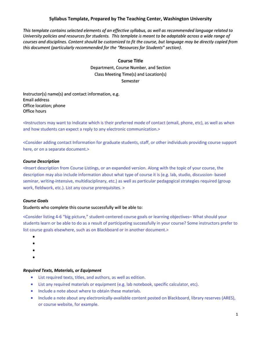 47 Editable Syllabus Templates (Course Syllabus) ᐅ Template Lab Inside Blank Syllabus Template