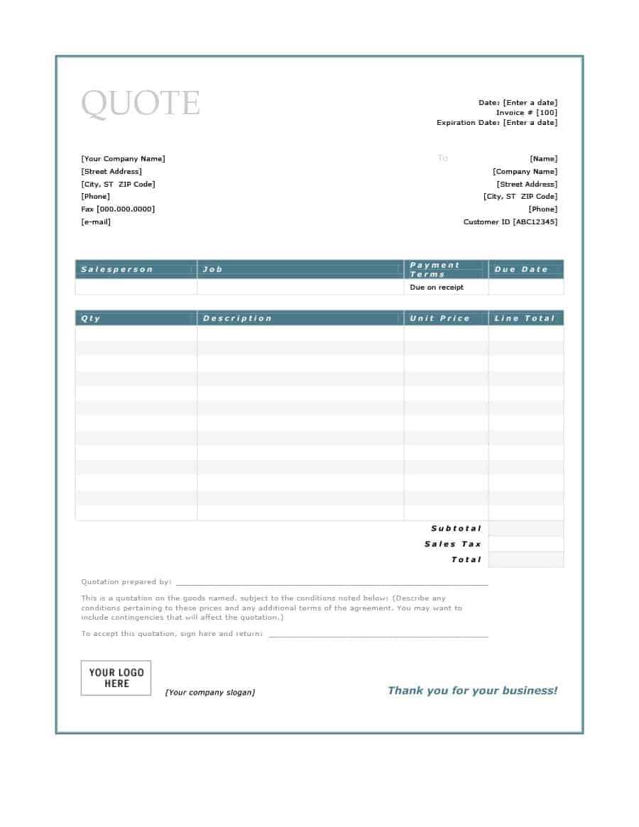 47 Professional Quote Templates (100% Free Download) ᐅ For Work Estimate Template Word