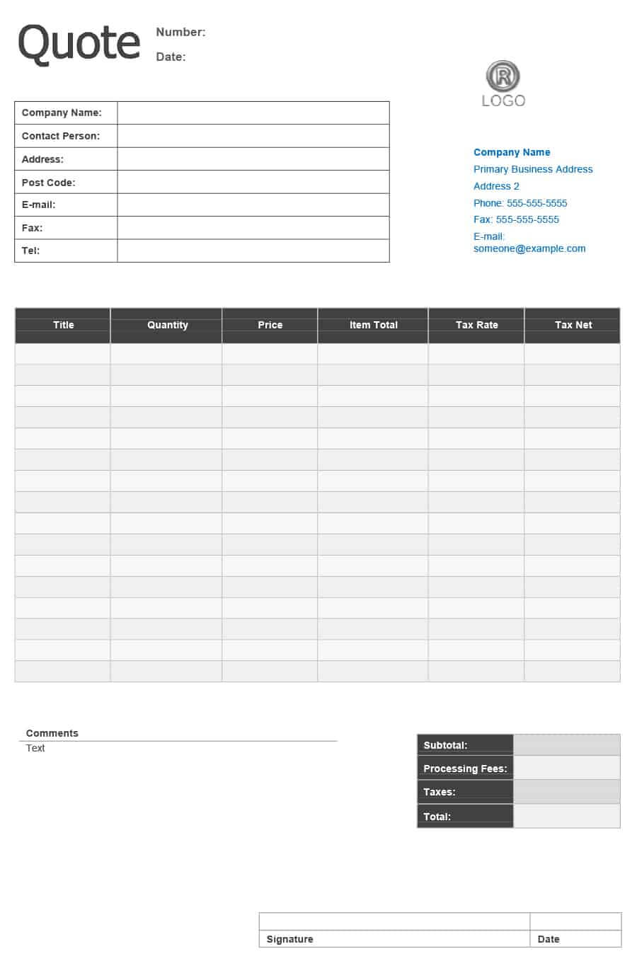 47 Professional Quote Templates (100% Free Download) ᐅ Pertaining To Blank Estimate Form Template