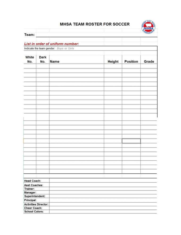 49 Printable Soccer Roster Templates Soccer Lineup Sheets Within