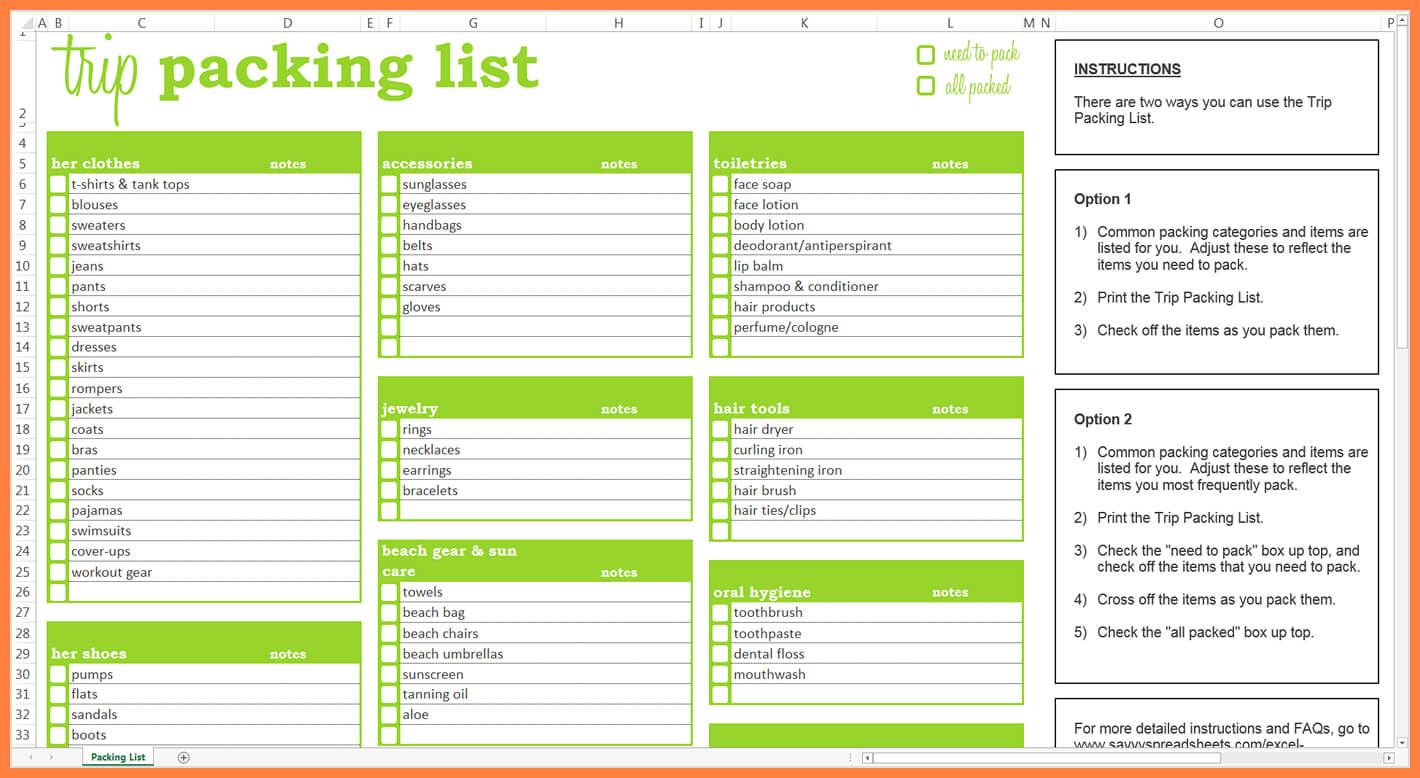 5+ Free Packing List Template | Andrew Gunsberg With Regard To Blank Packing List Template
