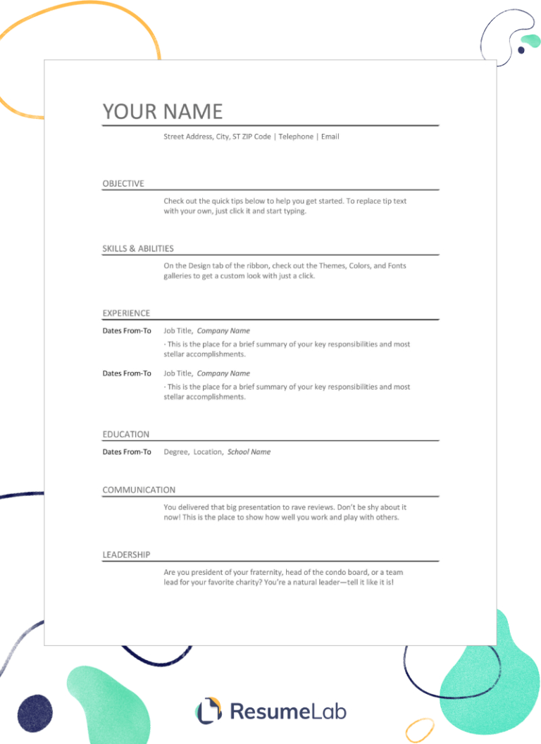 Blank Resume Templates For Microsoft Word