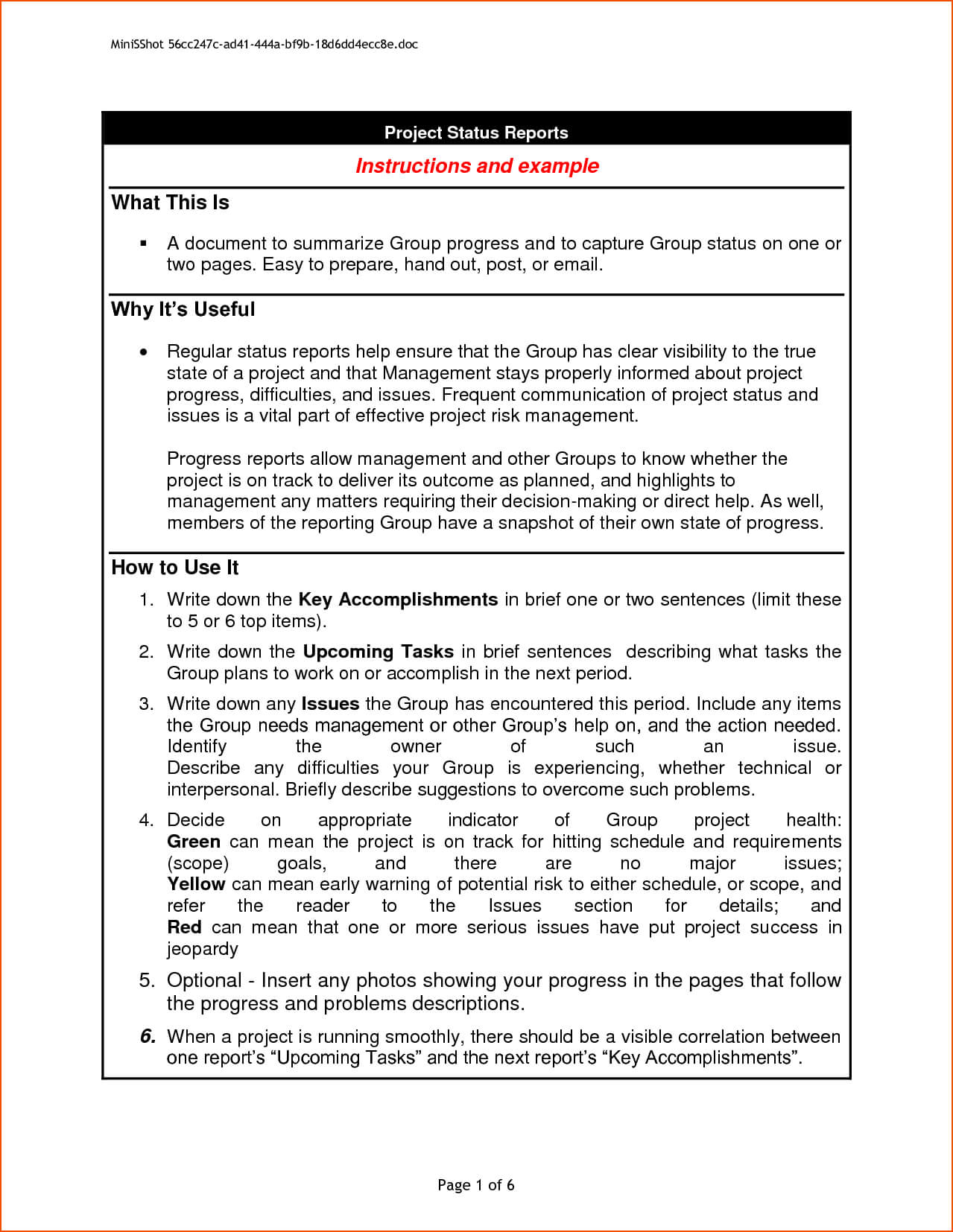 6+ Project Progress Report Template - Bookletemplate Inside Progress Report Template Doc