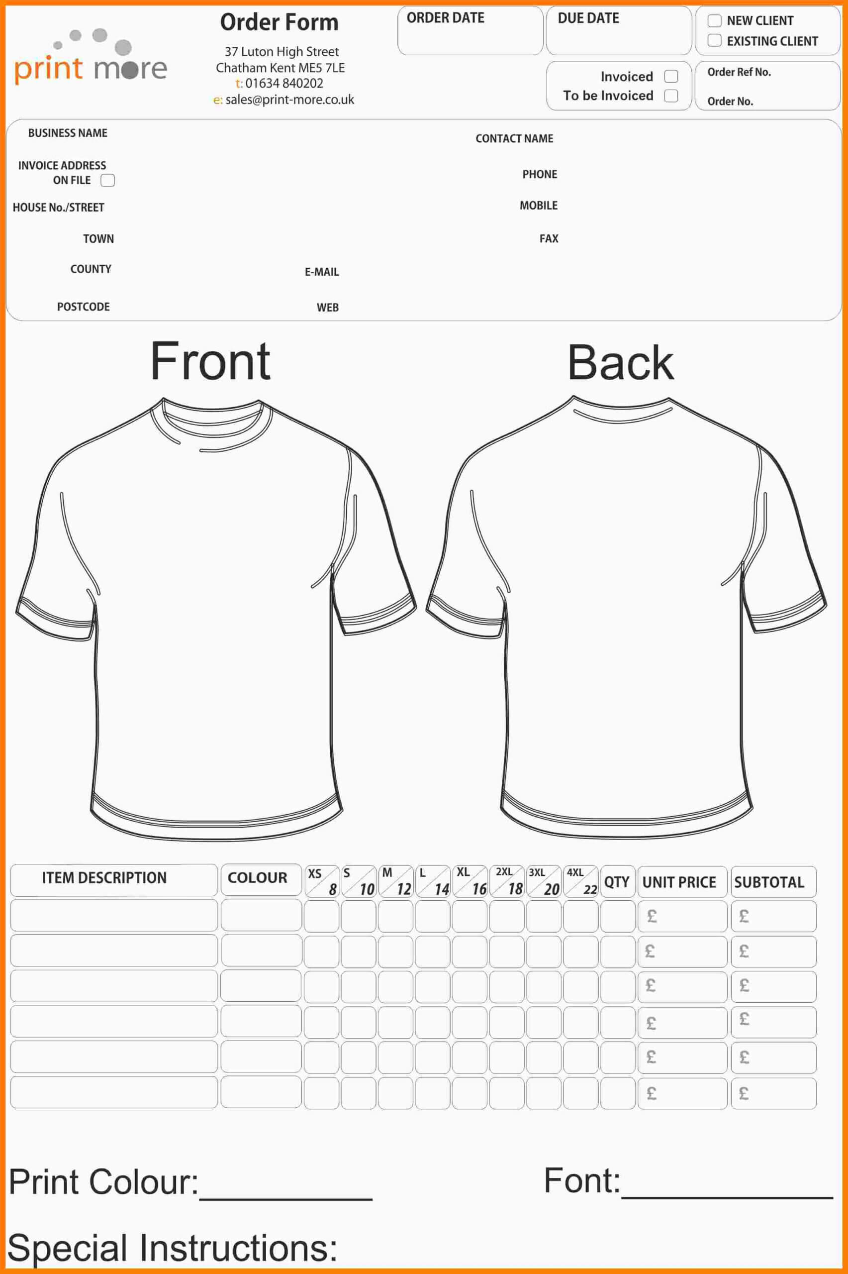 8+ Free T Shirt Order Form Template Word | Marlows Jewellers Throughout Blank T Shirt Order Form Template