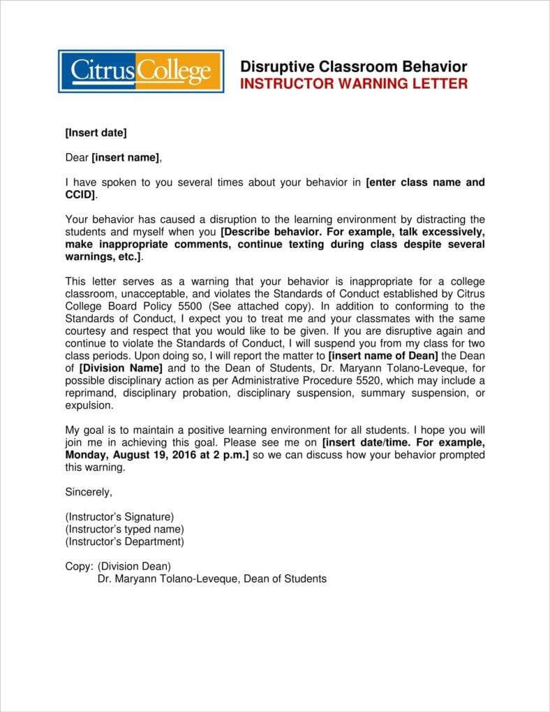 8+ Student Warning Letter Templates Free Word, Pdf Format With Pupil Report Template