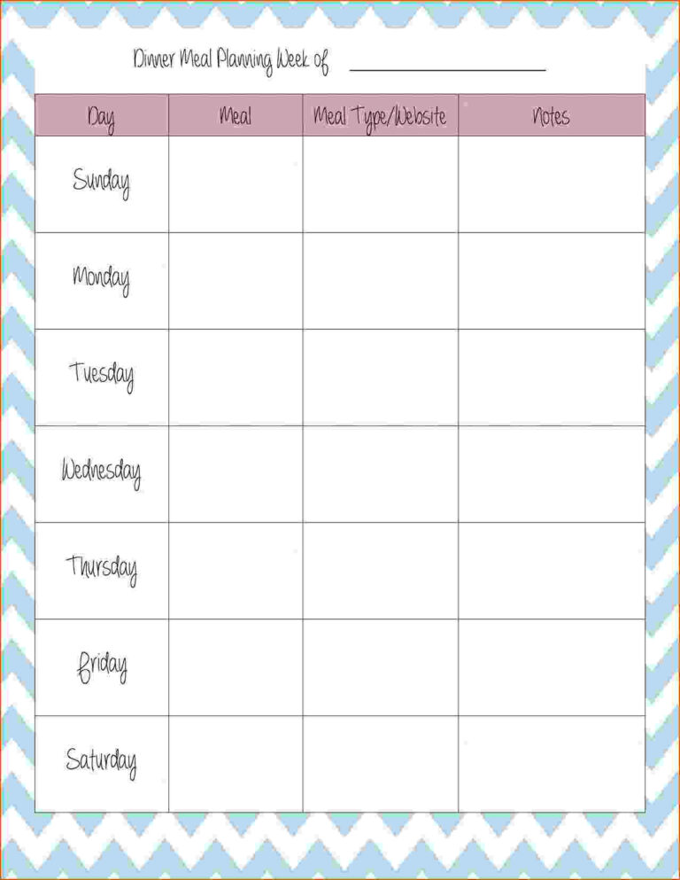 printable weekly meal planner template word