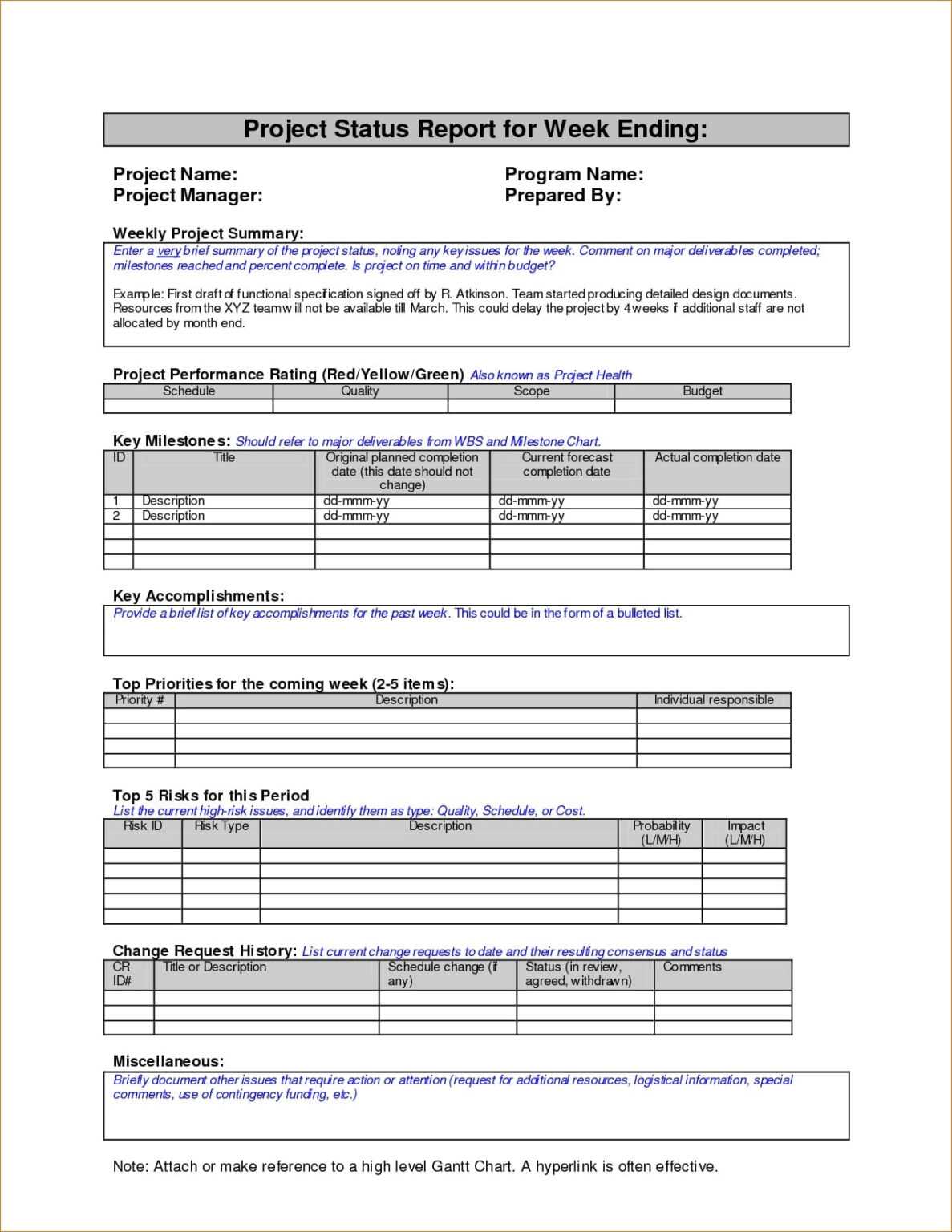 Weekly Manager Report Template