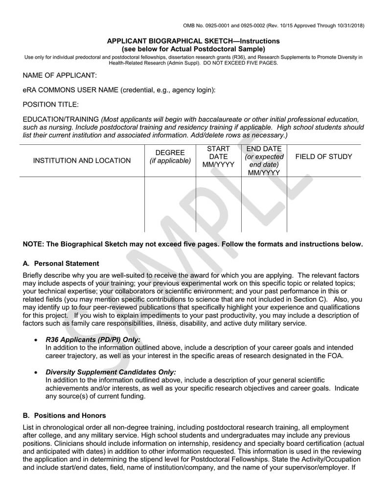 8445C2 Biosketch Nih Template | Wiring Resources In Nih Biosketch Template Word