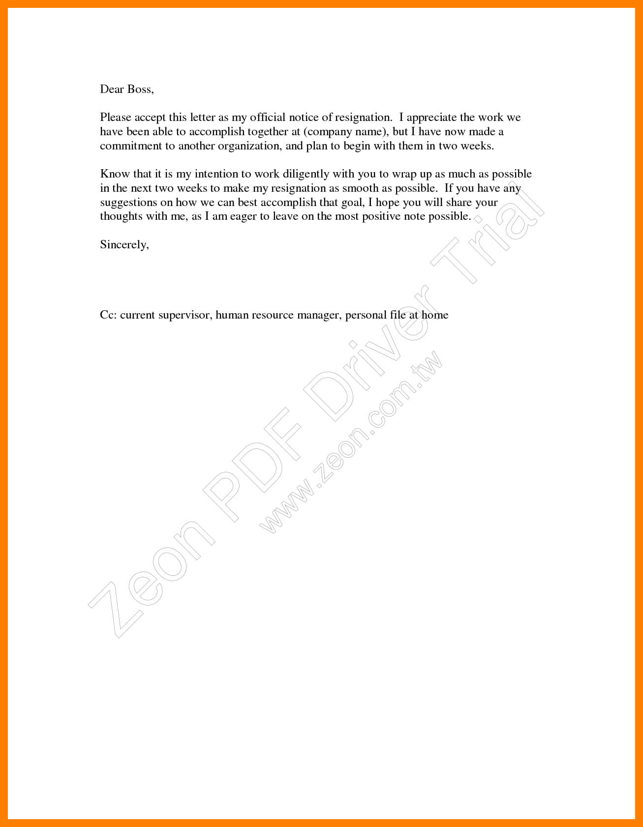 9+ 2 Weeks Notice Template Word | Time Table Chart Regarding 2 Weeks Notice Template Word