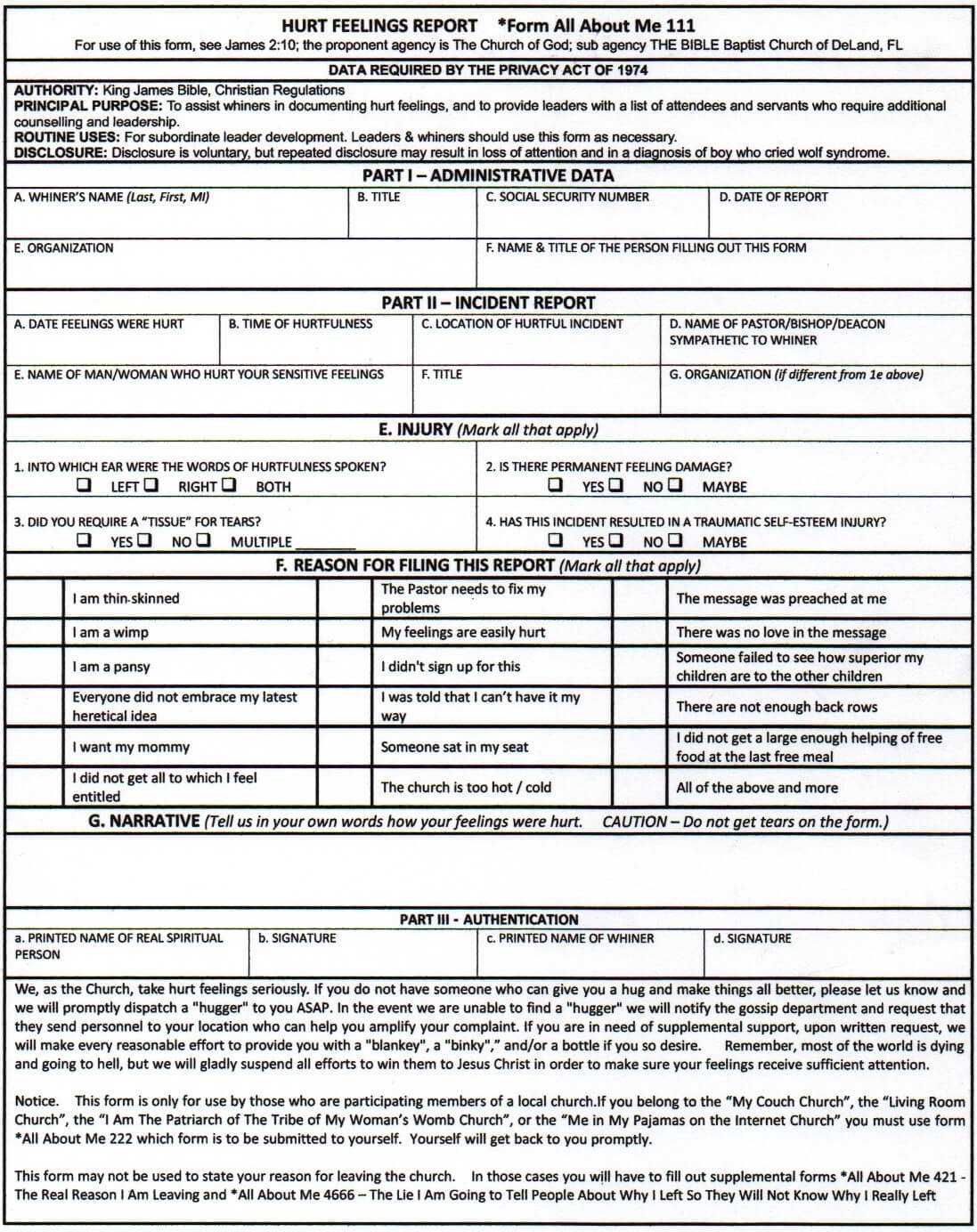 Printable Hurt Feelings Report Pdf Printable Blank World