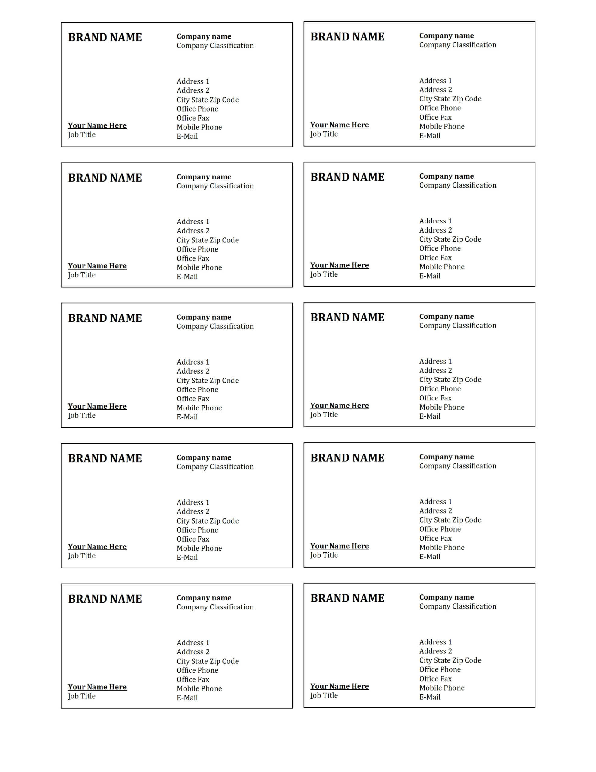 9 Visiting Card Sheet Templates | Fax Cover Sheet Examples In Blank Business Card Template For Word
