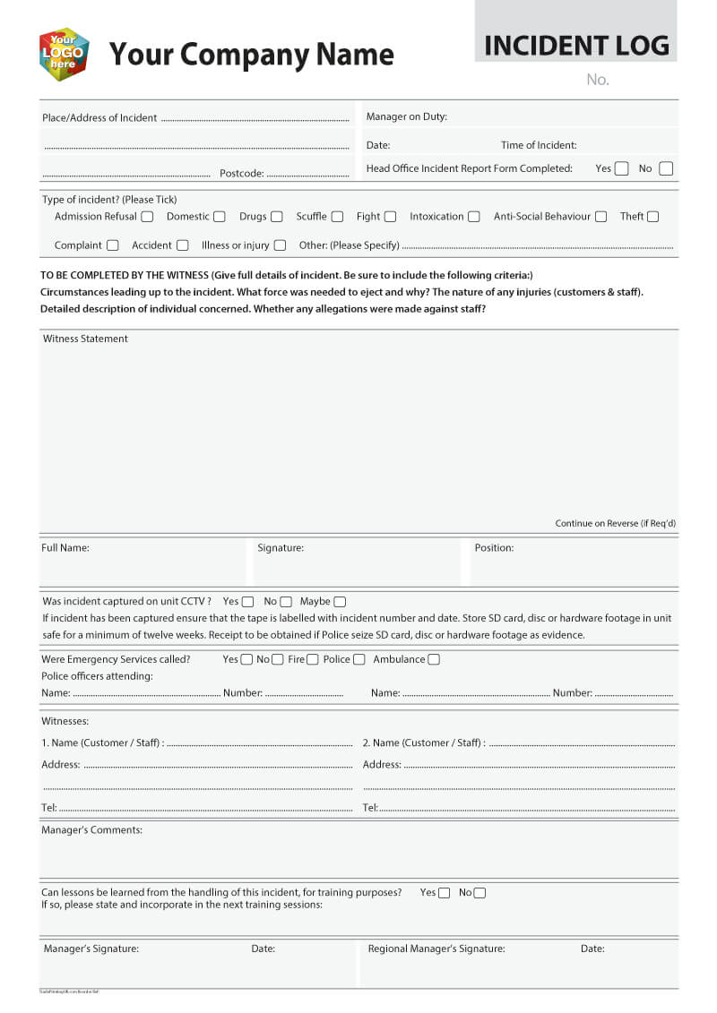 Accident, Injury, Incident Report Log Templates For Throughout Incident Report Book Template