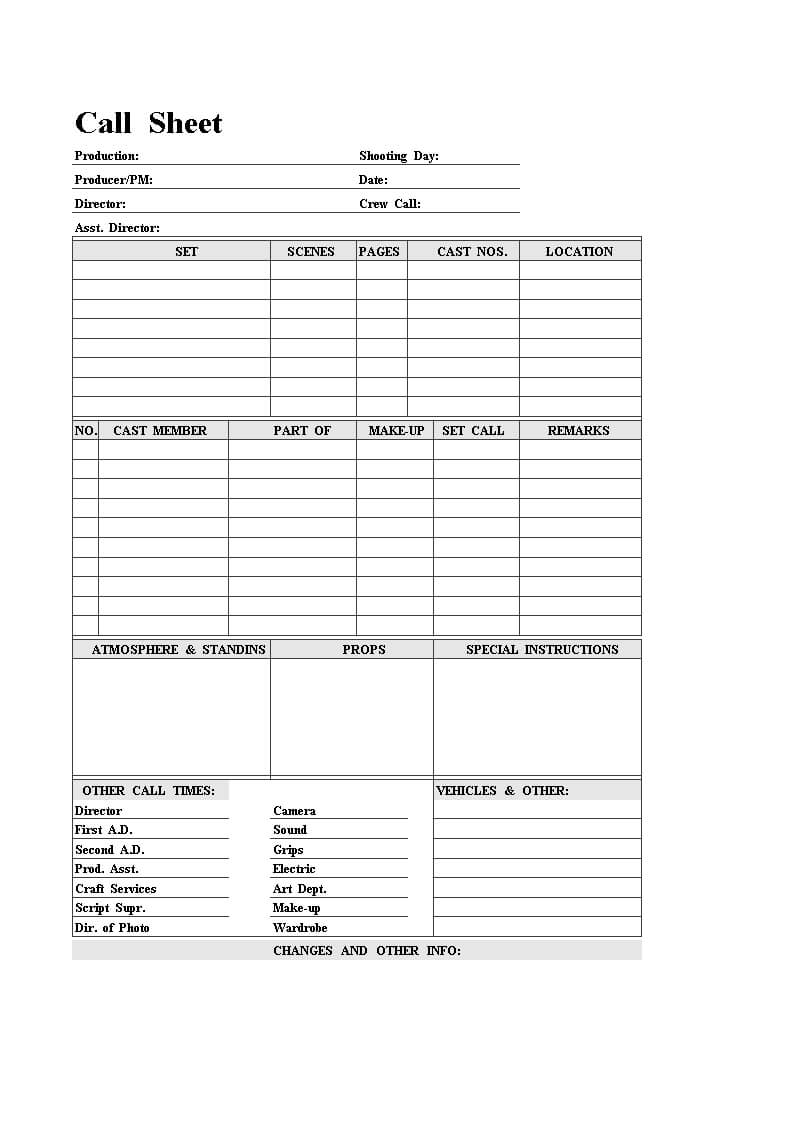 Actor Call Sheet | Templates At Allbusinesstemplates Inside Blank Call Sheet Template