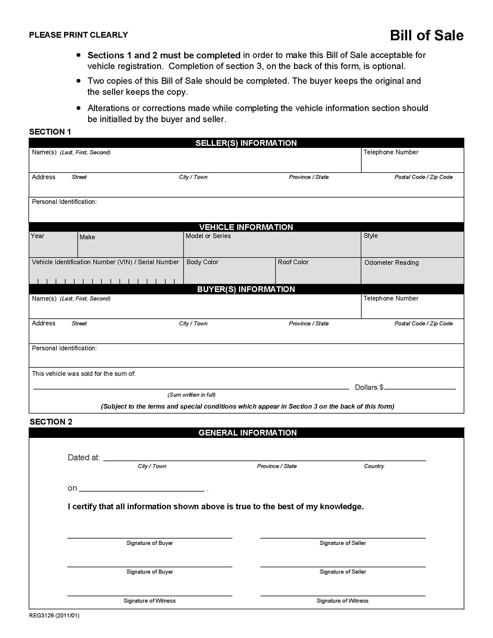Alberta Bill Of Sale Form For Vehicle Legal Forms And Regarding Vehicle Bill Of Sale Template Word