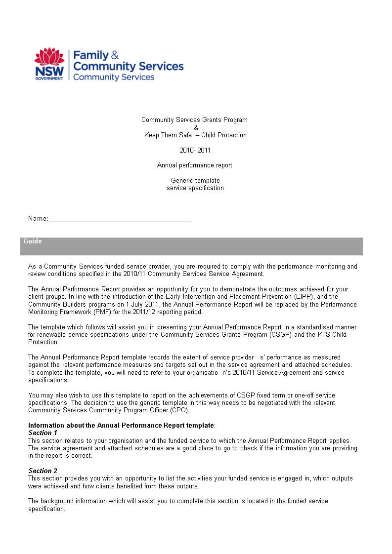 Annual Performance Report Word | Templates At In Community Service Template Word
