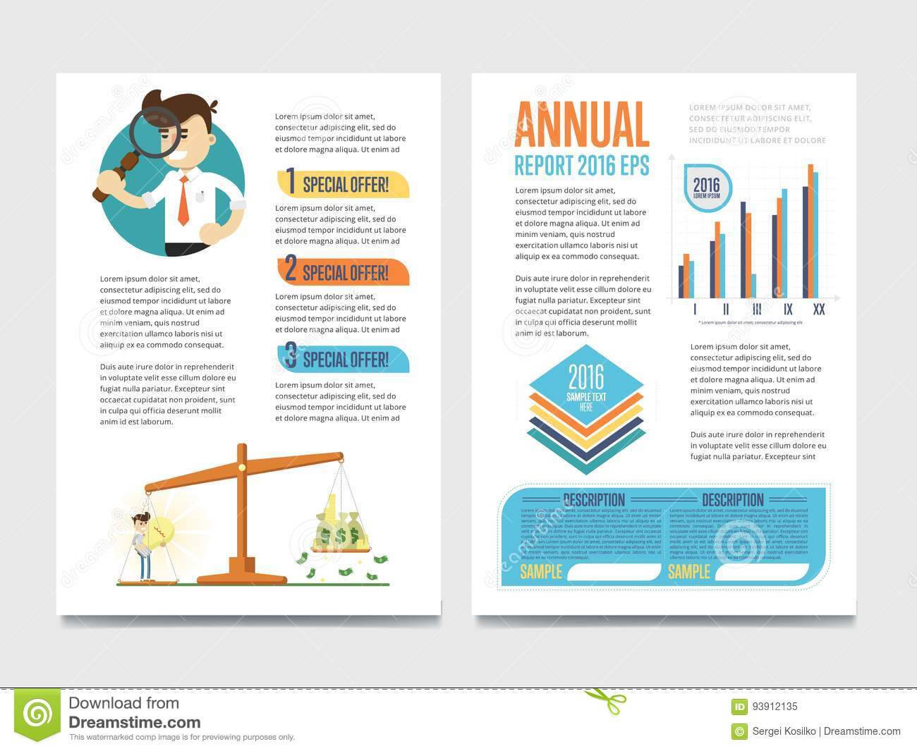 Annual Report Template Set With Diagram Stock Vector Inside Illustrator Report Templates