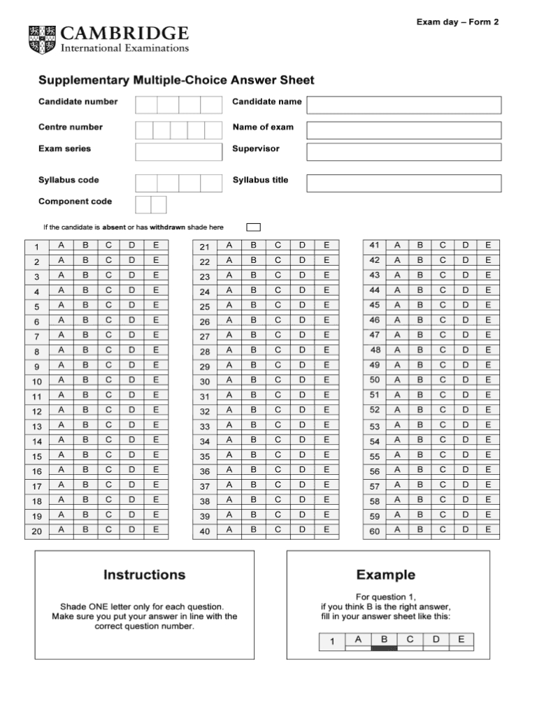 Blank Answer Sheet Template 1 100