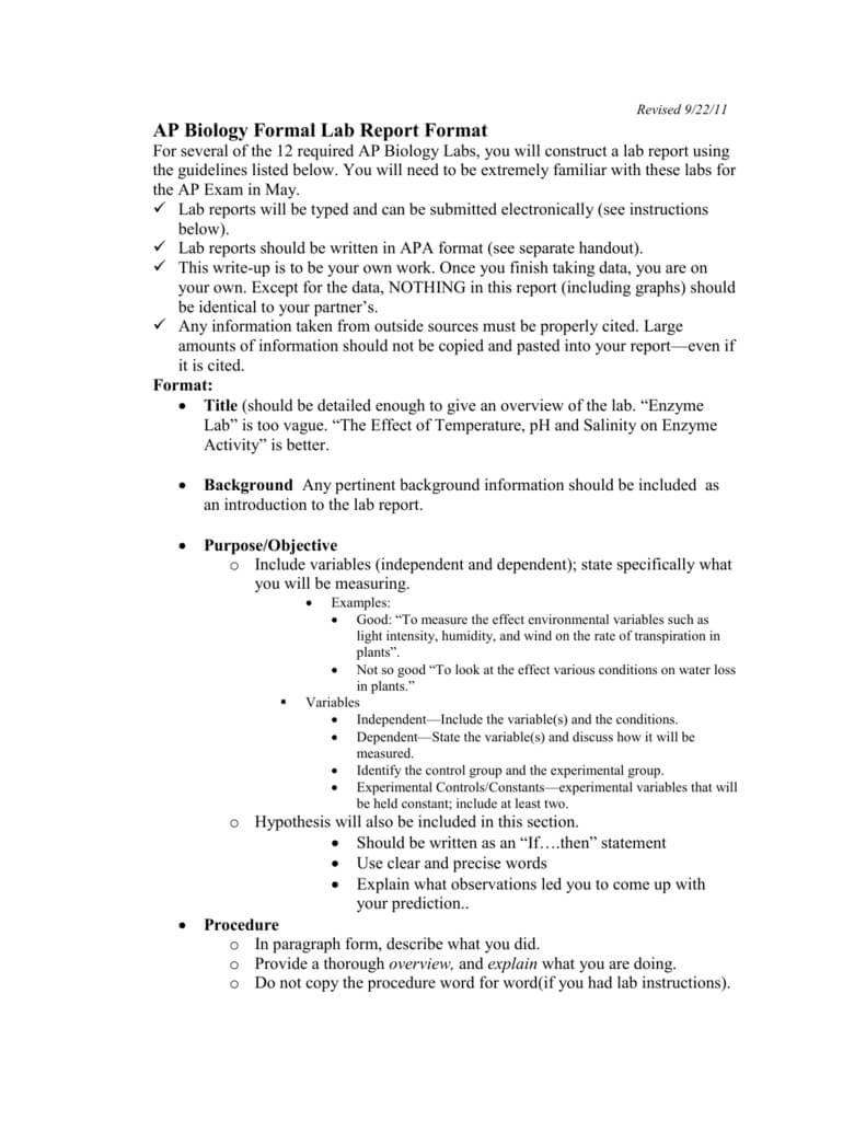 Ap Biology Formal Lab Report Format With Regard To Biology Lab Report