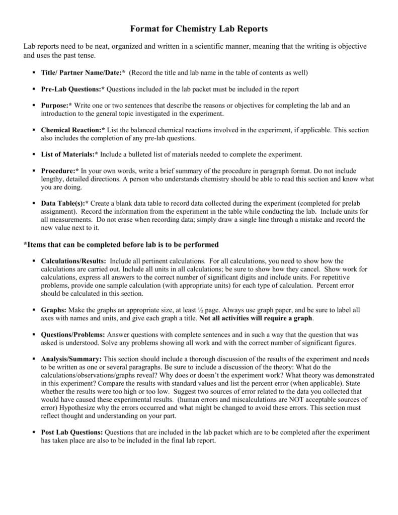 Ap Chemistry Lab Report Format For Chemistry Lab Report Template