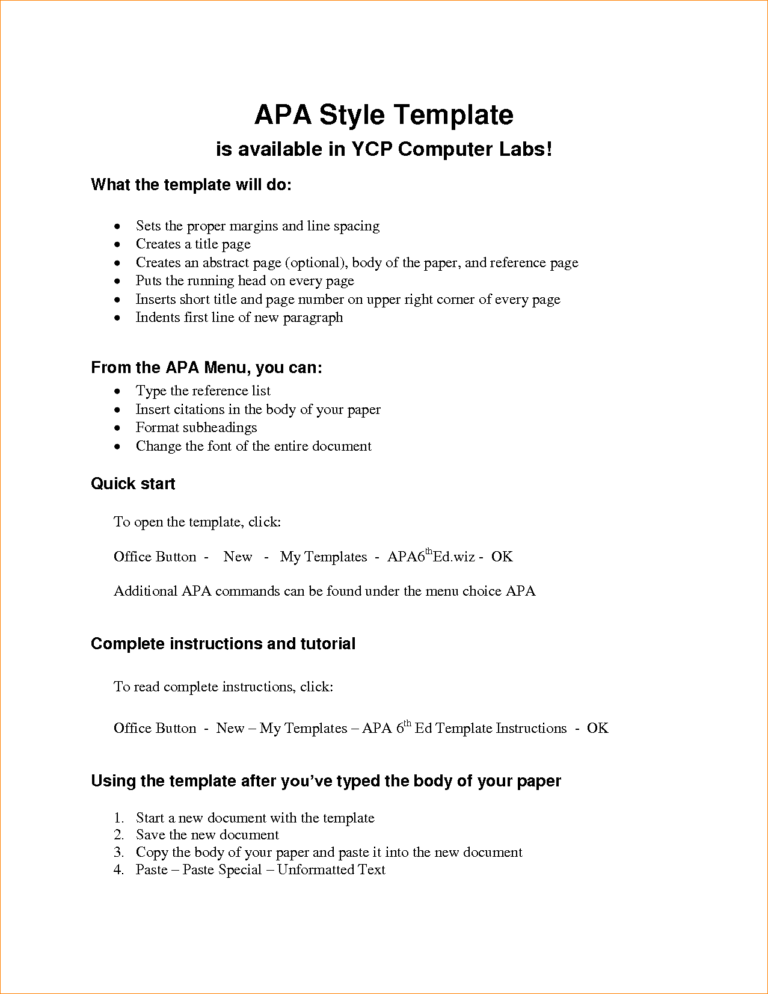 Apa Outline Template For Word