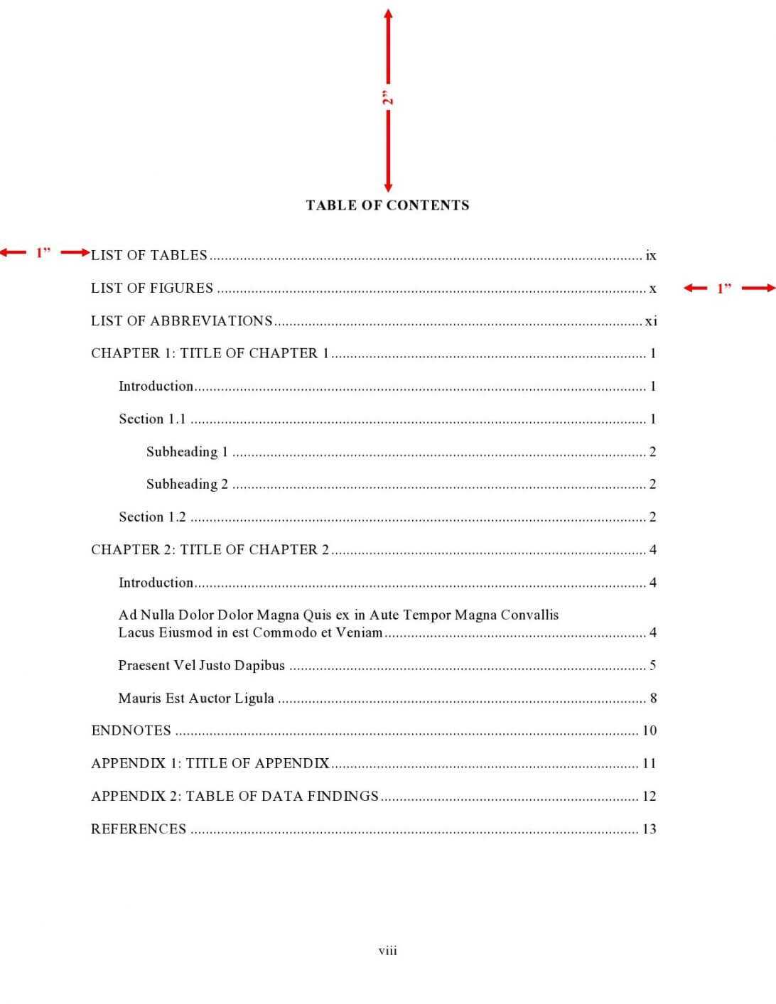 Apa Table Of Contents Template Purdue Owl Style Word 2016 Within Contents Page Word Template