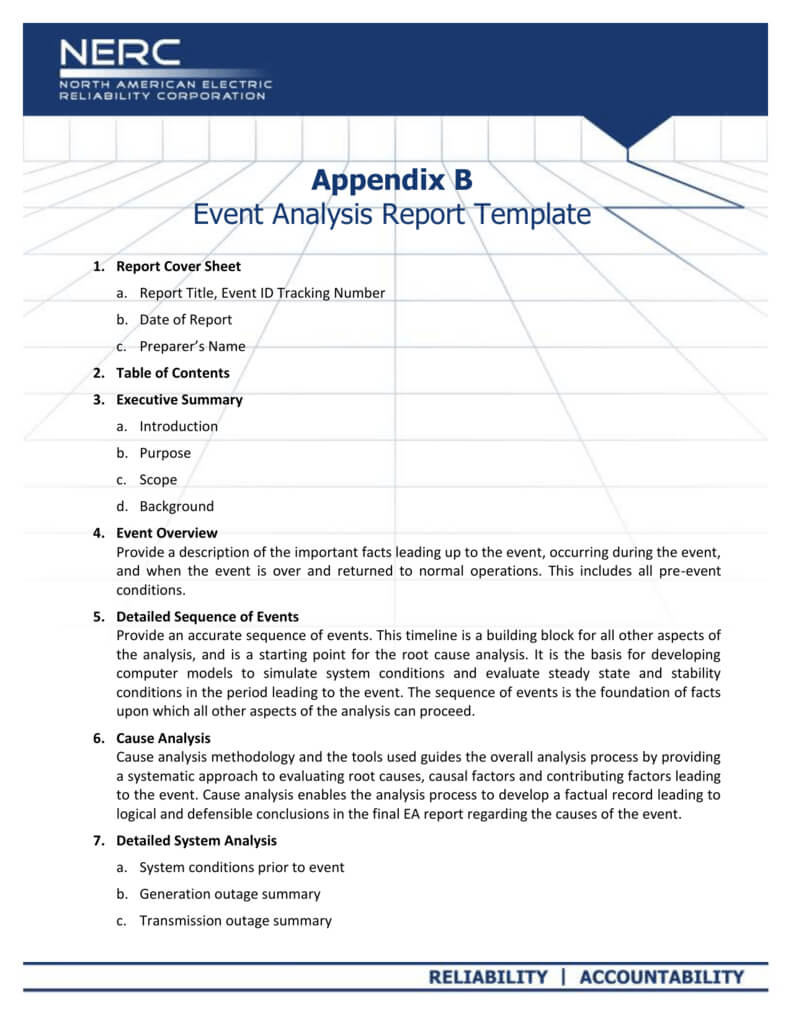 Appendix B – Event Analysis Report Template With Regard To Reliability Report Template