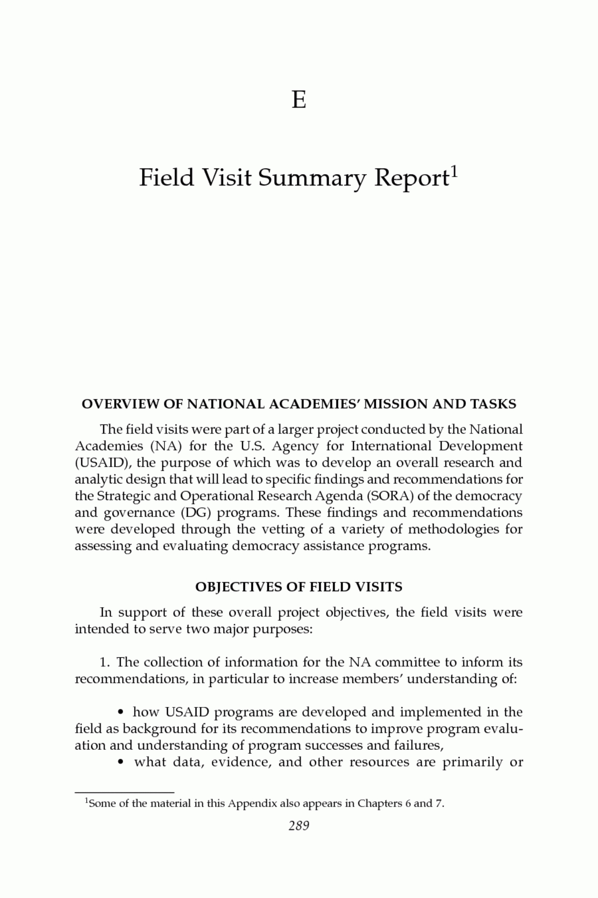 Appendix E: Field Visit Summary Report | Improving Democracy With Evaluation Summary Report Template