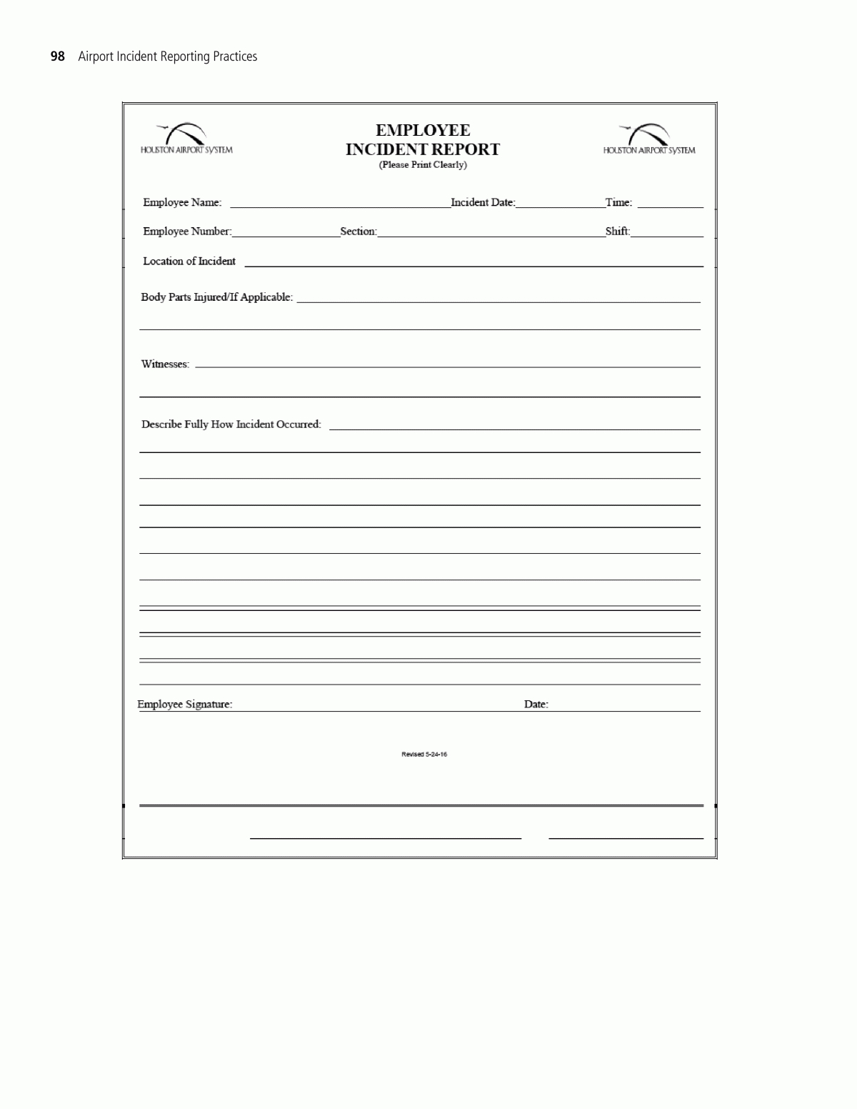Appendix H – Sample Employee Incident Report Form | Airport In It Incident Report Template