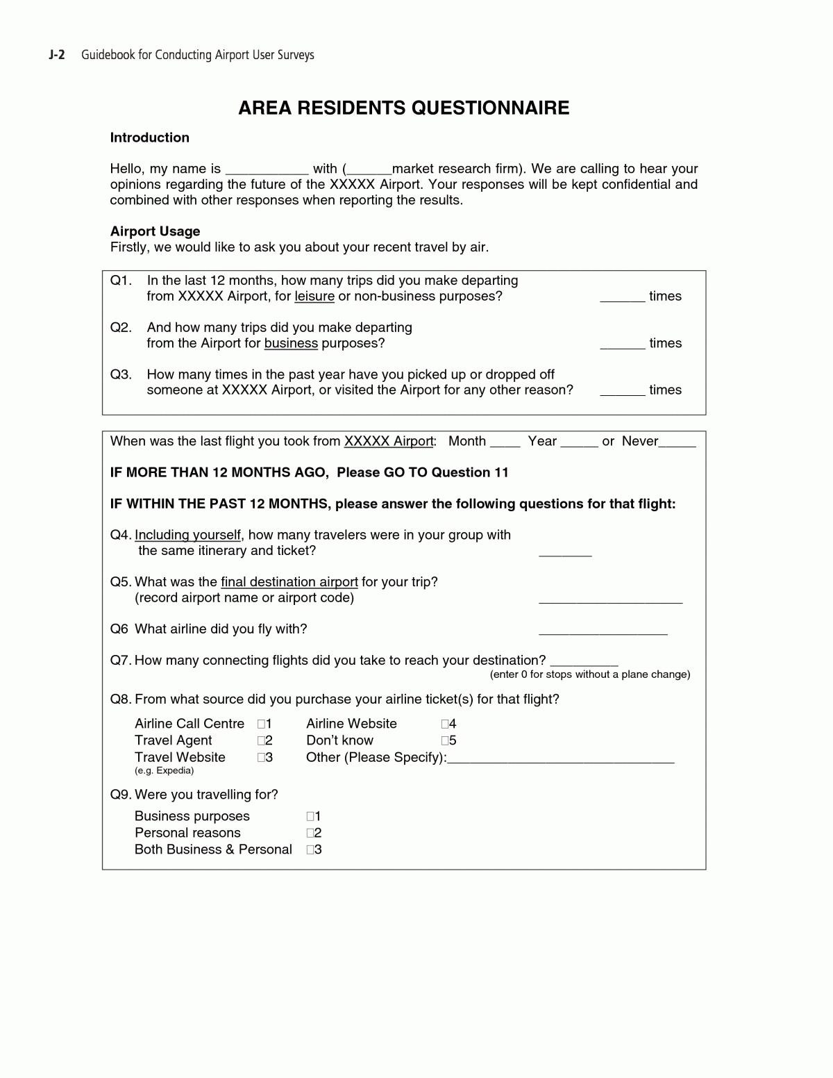 Appendix J – Sample Questionnaire For Area Residents Surveys Inside Questionnaire Design Template Word