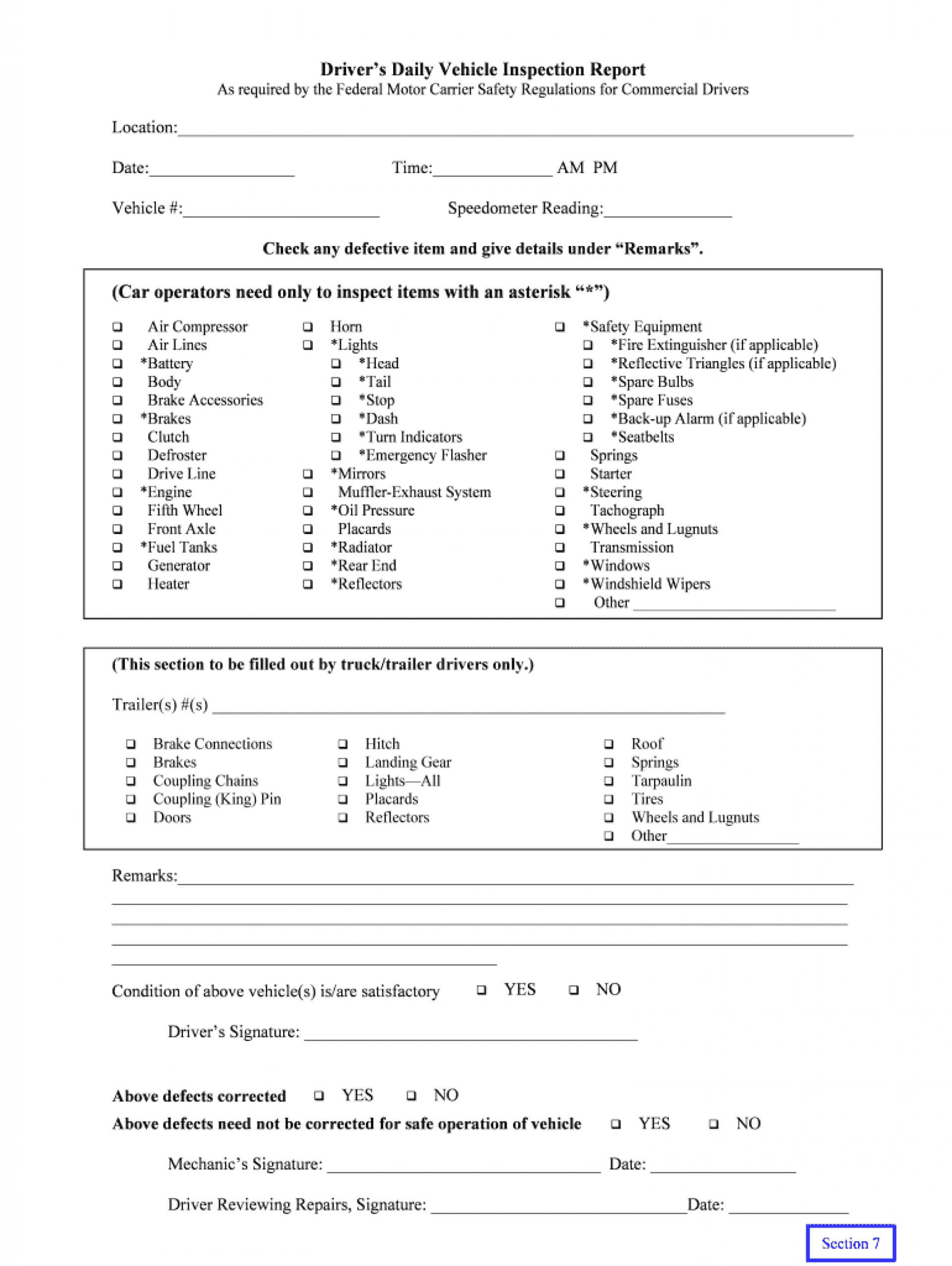 Archaicawful Daily Vehicle Inspection Report Template Ideas Regarding Vehicle Inspection Report Template