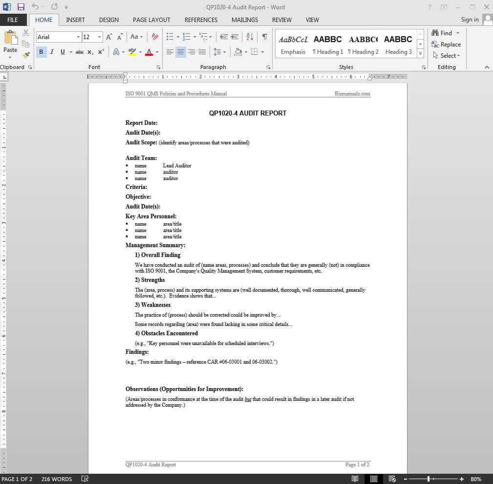 Audit Report Iso Template | Qp1020 4 Regarding Iso 9001 Internal Audit Report Template