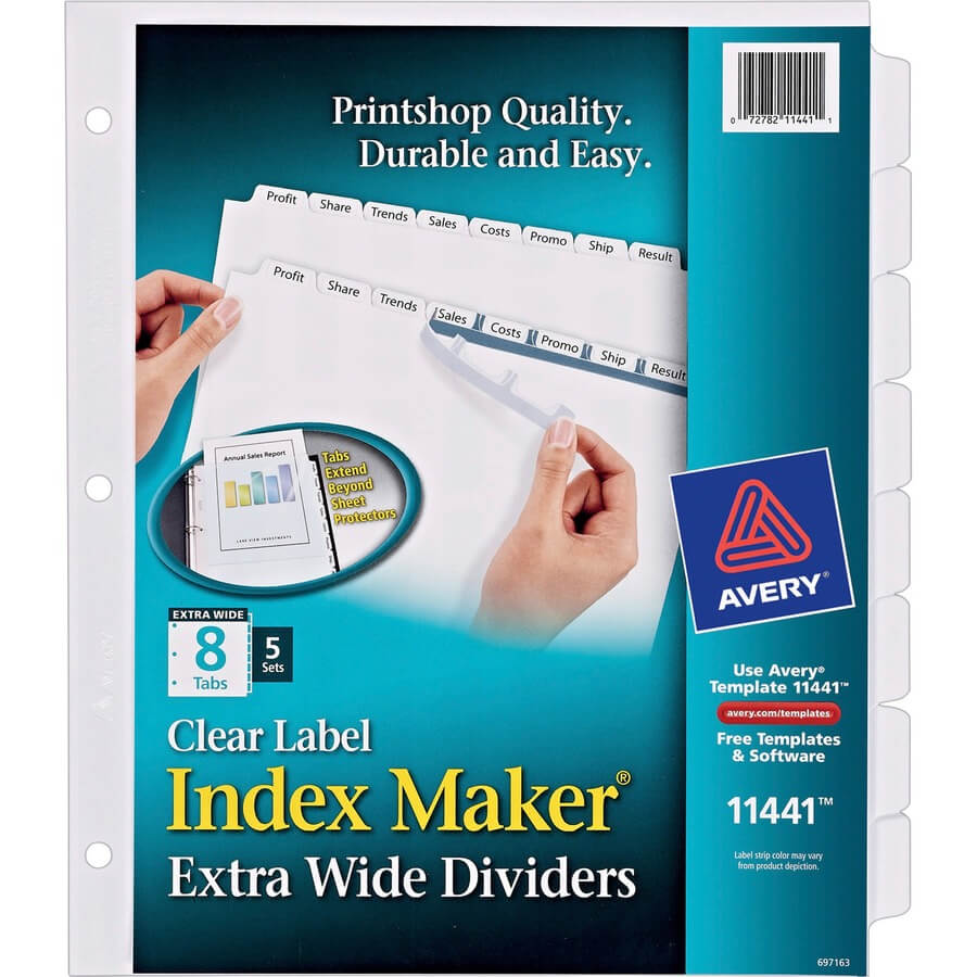 Avery® Index Maker Extra Wide Print & Apply Clear Label Within 8 Tab Divider Template Word