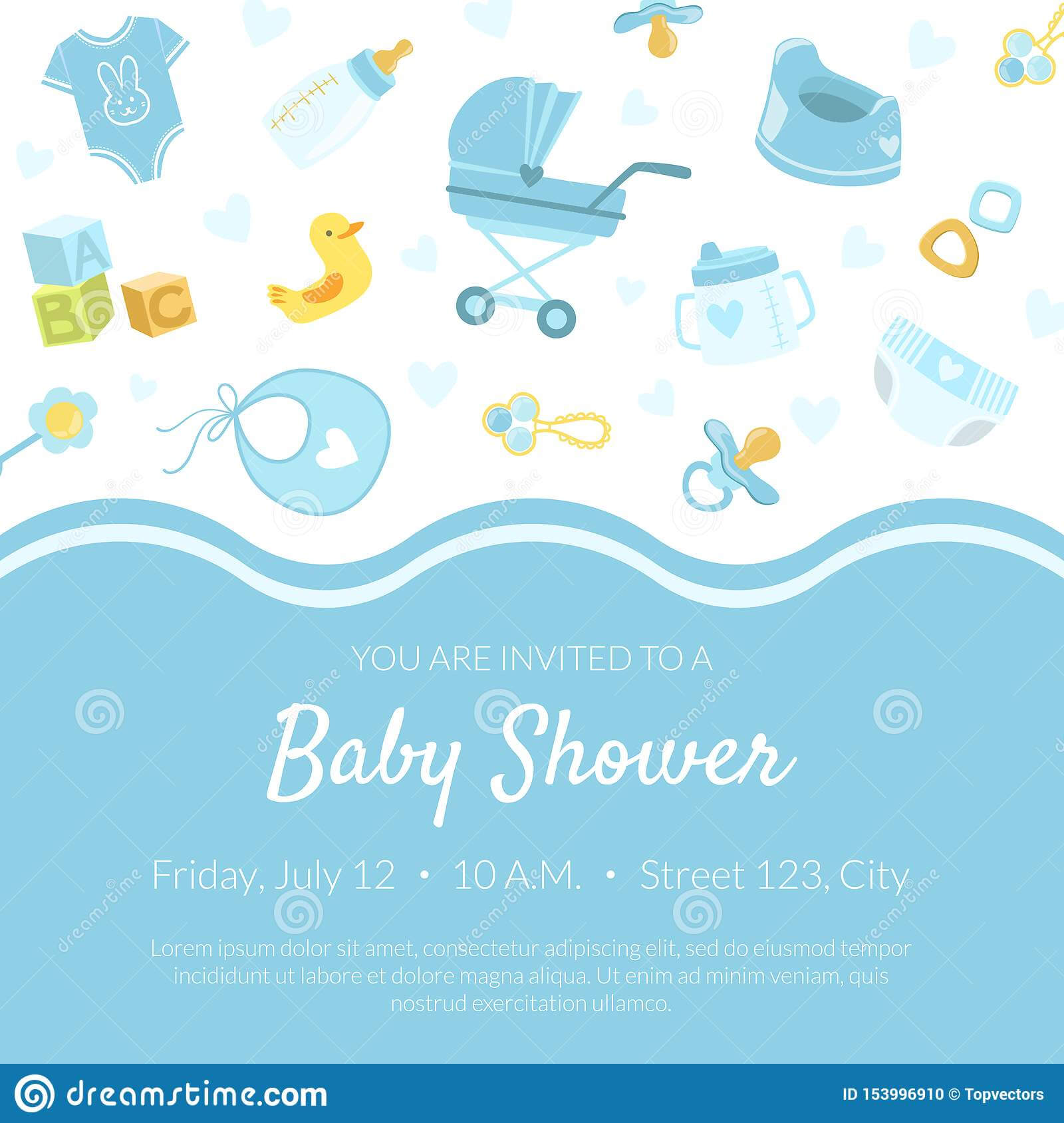 Baby Shower Invitation Banner Template, Light Blue Card With Regarding Baby Shower Banner Template