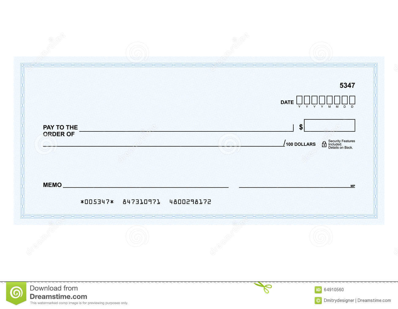 Bank Check Stock Vector. Illustration Of Template, Payment Regarding Large Blank Cheque Template
