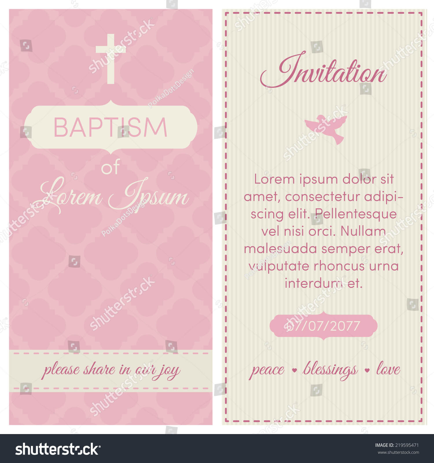Baptism Invitation Template Pink Cream Colors Stock Vector With Regard To Christening Banner Template Free