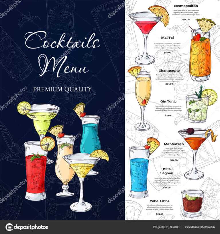 Bar Menu Design. Template For Cocktail Drinks. Brochure With for ...