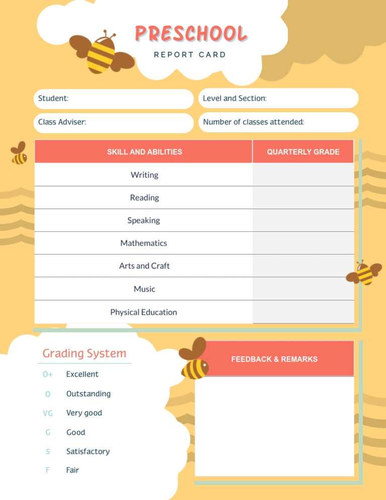 Preschool Progress Report Template